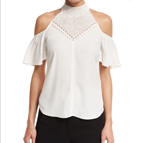 A.L.C. Rora Cold Shoulder Chiffron Top White 2 - Picture 1 of 4